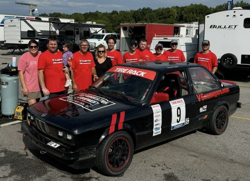 Vaughan Motorsports team with the E30 at the 2024 ChampCar 24 Hours at VIR